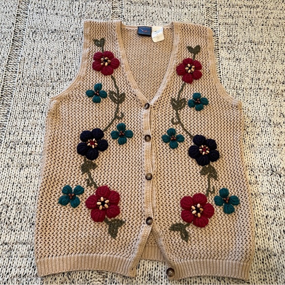 Jantzen Classics Vintage Boho Knit Floral Sweater Vest Women’s Size M EUC - Picture 2 of 5
